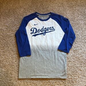 Nike Kids MLB LA Dodgers Blue and Gray 3/4 Sleeve Tee